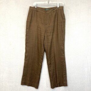 Lauren Ralph Lauren Linen Pants Womens 10P Brown Lightweight Straight Leg Petite